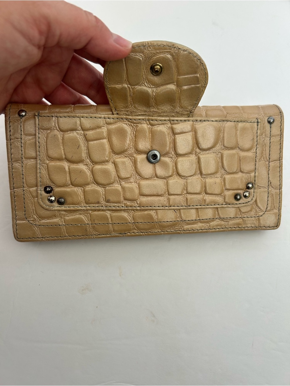 Vintage Roberta di Camerino Croc Embossed Wallet Beige Ivory RC Logo w/ COA - Picture 2 of 11